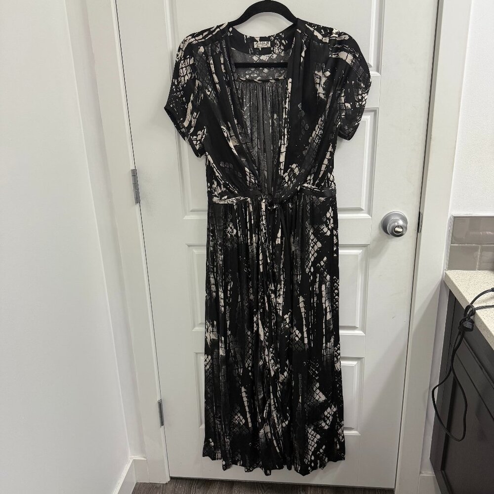 Free People Black & Cream Printed Short-Sleeve Maxi Dress